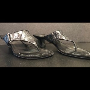 Black Kitten Heel Backless Thong Sandals